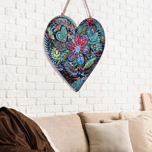 Gerrii Colorful Metal Heart Wall Decor, Floral Boho Heart Wall Art with Hanging Rope for Front Porch Bedroom Indoor Outdoor Decoration in Kuwait