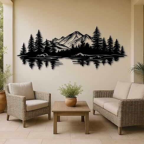 KAWA METALWORKS Mountain and Lake Metal Wall Art Decor, Forest Landscape Wall Decor for Living Room or Bedroom, Cabin Wall Hanging, Farmhouse Wall Decor, Housewarming Gift in Saudi Arabia
