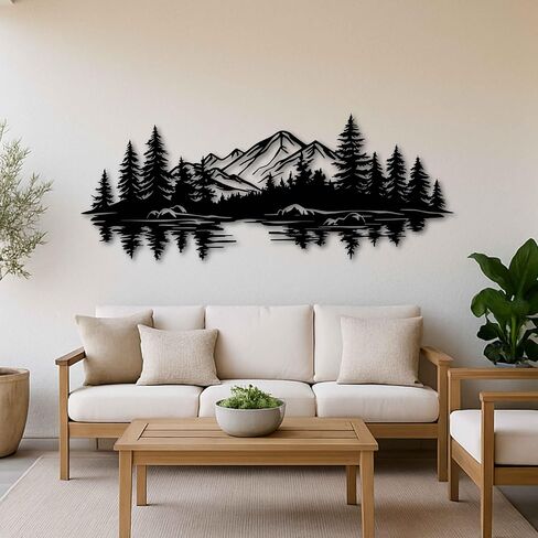 KAWA METALWORKS Mountain and Lake Metal Wall Art Decor, Forest Landscape Wall Decor for Living Room or Bedroom, Cabin Wall Hanging, Farmhouse Wall Decor, Housewarming Gift in Saudi Arabia