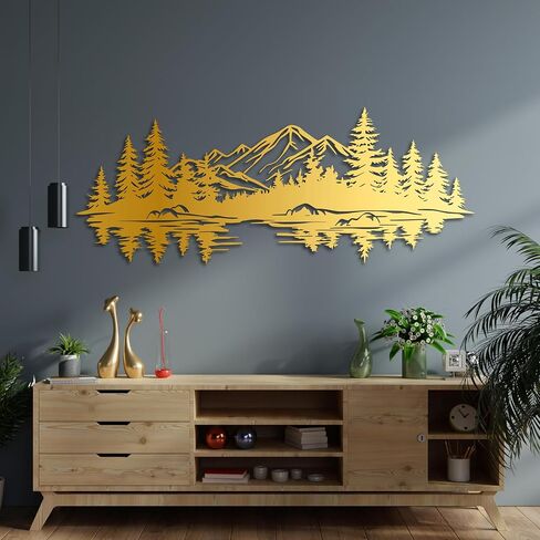KAWA METALWORKS Mountain and Lake Metal Wall Art Decor, Forest Landscape Wall Decor for Living Room or Bedroom, Cabin Wall Hanging, Farmhouse Wall Decor, Housewarming Gift in Saudi Arabia