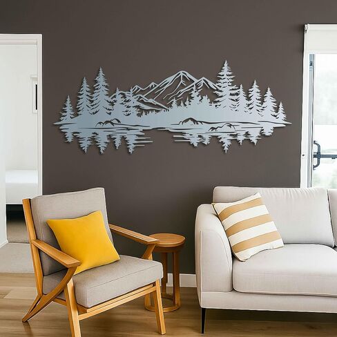 KAWA METALWORKS Mountain and Lake Metal Wall Art Decor, Forest Landscape Wall Decor for Living Room or Bedroom, Cabin Wall Hanging, Farmhouse Wall Decor, Housewarming Gift in Saudi Arabia