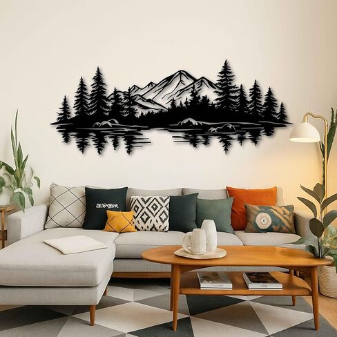 KAWA METALWORKS Mountain and Lake Metal Wall Art Decor, Forest Landscape Wall Decor for Living Room or Bedroom, Cabin Wall Hanging, Farmhouse Wall Decor, Housewarming Gift in Saudi Arabia