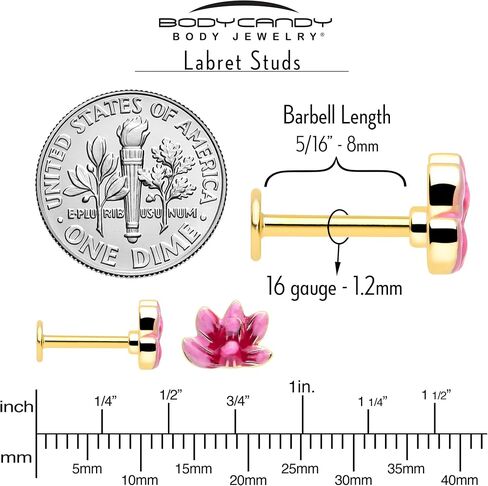 Body Candy 16G Womens 316L Stainless Steel 3Pc Ladybug Lotus Mens Labret Monroe Lip Ring Cartilage Tragus 5/16" in Kuwait