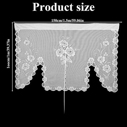 Larrel Beige Semi-Sheer Floral Lace Curtain, Hollow Knitted Valances for Windows, Short Embroidery Window Valances for Kitchen, Half Window, Bathroom, Bedroom, Living Room and Cafe Decoration in Saudi Arabia