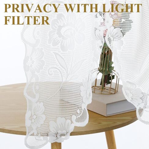 Larrel Beige Semi-Sheer Floral Lace Curtain, Hollow Knitted Valances for Windows, Short Embroidery Window Valances for Kitchen, Half Window, Bathroom, Bedroom, Living Room and Cafe Decoration in Saudi Arabia