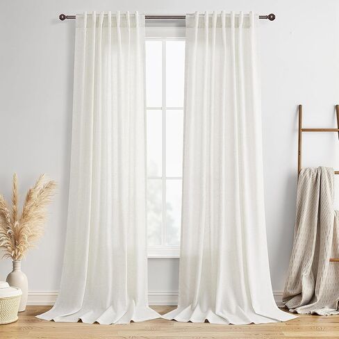 Extra Long Linen Curtains 116 Inches Long for Living Room Back Tab Sheer High Floor Ceiling Light Filtering Curtain for Bedroom Luxury Farmhouse Window Drapes 52x116 Cream Ivory Beige Natural White in Saudi Arabia