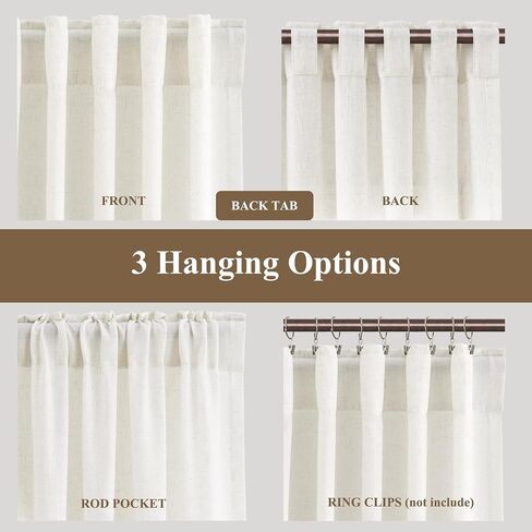 Extra Long Linen Curtains 116 Inches Long for Living Room Back Tab Sheer High Floor Ceiling Light Filtering Curtain for Bedroom Luxury Farmhouse Window Drapes 52x116 Cream Ivory Beige Natural White in Saudi Arabia
