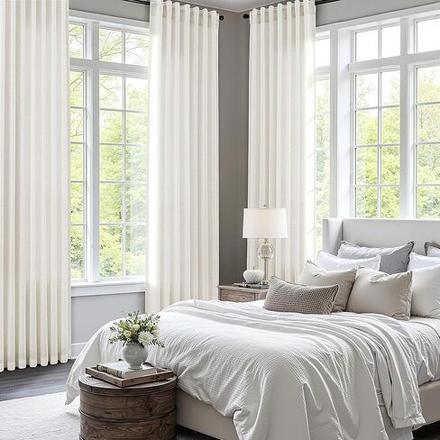 Extra Long Linen Curtains 116 Inches Long for Living Room Back Tab Sheer High Floor Ceiling Light Filtering Curtain for Bedroom Luxury Farmhouse Window Drapes 52x116 Cream Ivory Beige Natural White in Saudi Arabia