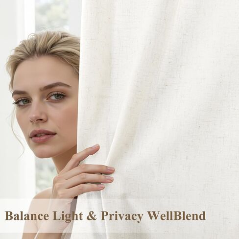 Extra Long Linen Curtains 116 Inches Long for Living Room Back Tab Sheer High Floor Ceiling Light Filtering Curtain for Bedroom Luxury Farmhouse Window Drapes 52x116 Cream Ivory Beige Natural White in Saudi Arabia