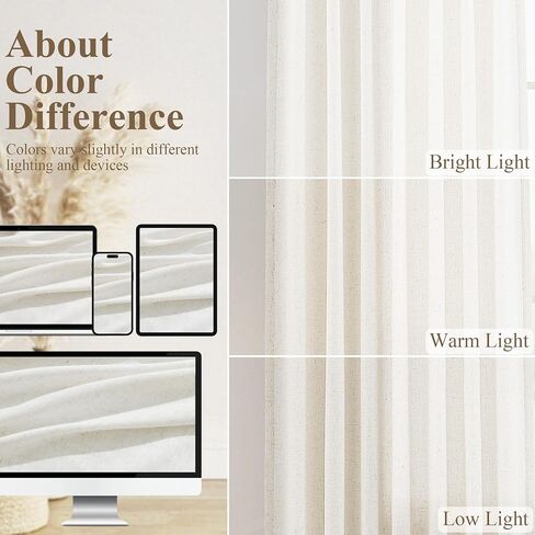 Extra Long Linen Curtains 116 Inches Long for Living Room Back Tab Sheer High Floor Ceiling Light Filtering Curtain for Bedroom Luxury Farmhouse Window Drapes 52x116 Cream Ivory Beige Natural White in Saudi Arabia