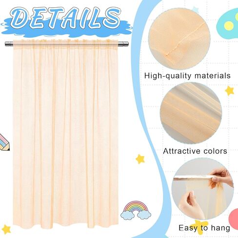 Tranqun 6 Pcs School Classroom Curtains Candy Color Pastel Sheer Window Panel Colorful Tulle Curtains 30" w x 54" L Translucent Bright Drapes for Kindergarten Daycare Primary School Playroom Decor in Saudi Arabia
