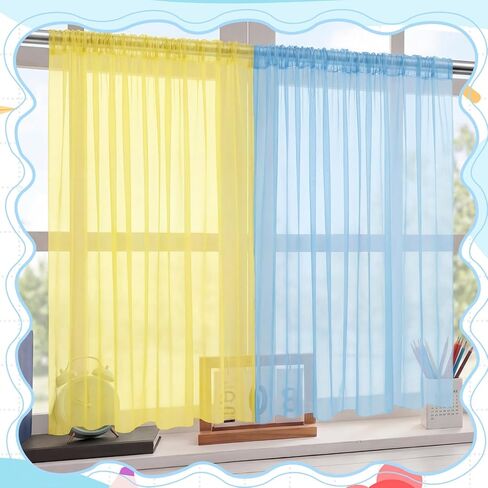 Tranqun 6 Pcs School Classroom Curtains Candy Color Pastel Sheer Window Panel Colorful Tulle Curtains 30" w x 54" L Translucent Bright Drapes for Kindergarten Daycare Primary School Playroom Decor in Saudi Arabia