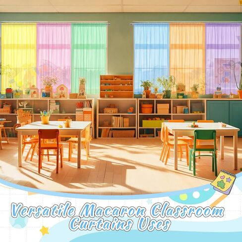 Tranqun 6 Pcs School Classroom Curtains Candy Color Pastel Sheer Window Panel Colorful Tulle Curtains 30" w x 54" L Translucent Bright Drapes for Kindergarten Daycare Primary School Playroom Decor in Saudi Arabia