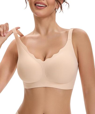 Jelly Seamless Scalloped Bras for Women, Wave Full Coverage Gel Wireless Supportive Push Up T-Shirt Bralette in Saudi Arabia