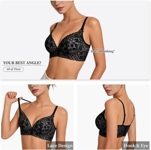 مشروط القطن الصدر هدفين Bralette اللاسلكية رقيقة جدا مثير الدانتيل، دعم لينة مبطن بخفة تنفس لكأس AAA-B in Kuwait