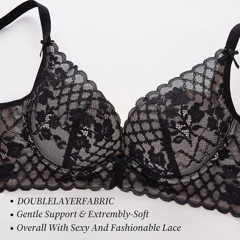 مشروط القطن الصدر هدفين Bralette اللاسلكية رقيقة جدا مثير الدانتيل، دعم لينة مبطن بخفة تنفس لكأس AAA-B in Kuwait