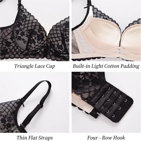 مشروط القطن الصدر هدفين Bralette اللاسلكية رقيقة جدا مثير الدانتيل، دعم لينة مبطن بخفة تنفس لكأس AAA-B in Kuwait