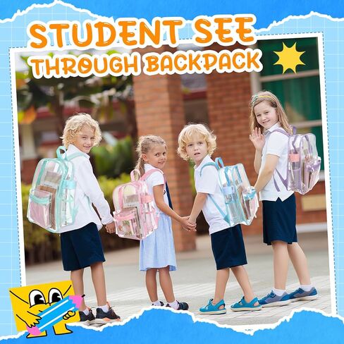 Amylove 8 Pcs Operation Christmas Items Bulk Clear Backpack PVC with Water Bottles for Kids Transparent Backpacks Heavy Duty Bookbag Set for School Classroom Students Back to School Supplies in Kuwait