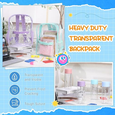 Amylove 8 Pcs Operation Christmas Items Bulk Clear Backpack PVC with Water Bottles for Kids Transparent Backpacks Heavy Duty Bookbag Set for School Classroom Students Back to School Supplies in Kuwait