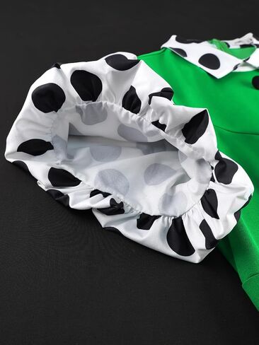 AOMEI Plus Size Green A-Line Graduation Dress for Women Polka Dot Puff Sleeve Midi Party Outfits Collared in Kuwait