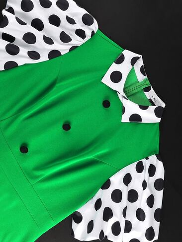 AOMEI Plus Size Green A-Line Graduation Dress for Women Polka Dot Puff Sleeve Midi Party Outfits Collared in Kuwait