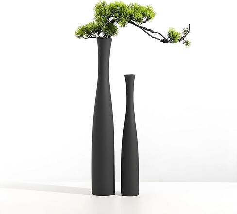 Matte Black Vase 2PCs| Minimalist Vase for Home Decor | Tall Skinny Vases | 3D Printed Plastic Faux Ceramic Cylinder | Aesthetic Single Stem Holder for Wedding Living Room Table Centerpiece (Black) in Kuwait