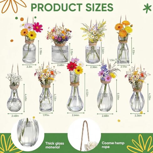 Baderke Set of 9 Glass Window Propagation Vases with Jute Rope Small Wall Propagation Vases Mini Vintage Embossed Flower Vase for Plant Lover Wedding Party Gift Hydroponic Garden Home Decoration in Kuwait