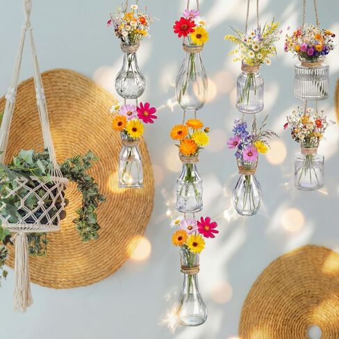 Baderke Set of 9 Glass Window Propagation Vases with Jute Rope Small Wall Propagation Vases Mini Vintage Embossed Flower Vase for Plant Lover Wedding Party Gift Hydroponic Garden Home Decoration in Kuwait