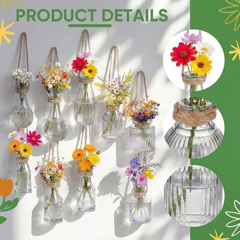 Baderke Set of 9 Glass Window Propagation Vases with Jute Rope Small Wall Propagation Vases Mini Vintage Embossed Flower Vase for Plant Lover Wedding Party Gift Hydroponic Garden Home Decoration in Kuwait