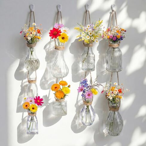 Baderke Set of 9 Glass Window Propagation Vases with Jute Rope Small Wall Propagation Vases Mini Vintage Embossed Flower Vase for Plant Lover Wedding Party Gift Hydroponic Garden Home Decoration in Kuwait