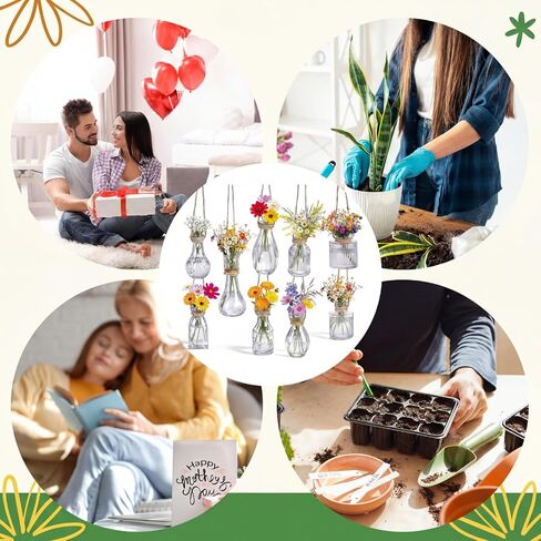 Baderke Set of 9 Glass Window Propagation Vases with Jute Rope Small Wall Propagation Vases Mini Vintage Embossed Flower Vase for Plant Lover Wedding Party Gift Hydroponic Garden Home Decoration in Kuwait