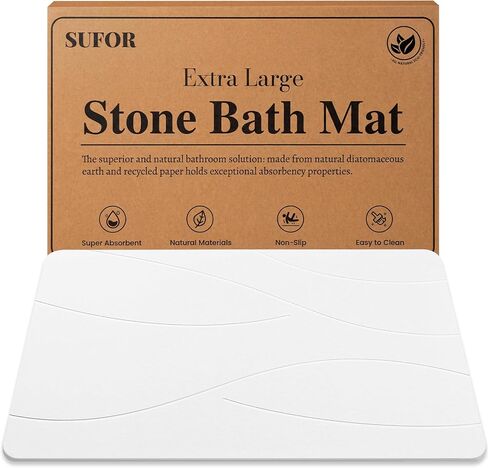 32"x20" Stone Bath Mat, Diatomaceous Earth Shower Mat, Non-Slip Super Absorbent Quick Drying Bathroom Floor Mat, Natural, Easy to Clean (Milky White) in Saudi Arabia