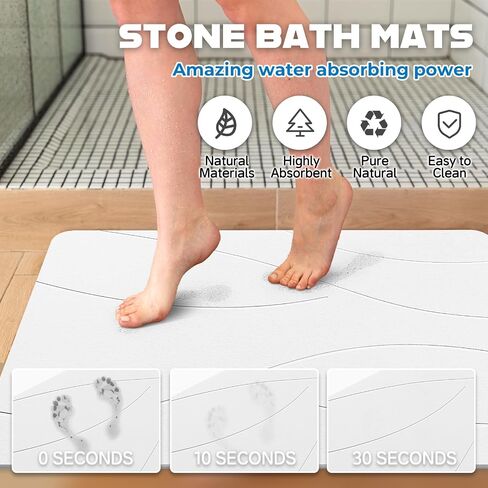 32"x20" Stone Bath Mat, Diatomaceous Earth Shower Mat, Non-Slip Super Absorbent Quick Drying Bathroom Floor Mat, Natural, Easy to Clean (Milky White) in Saudi Arabia