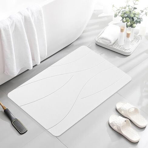 32"x20" Stone Bath Mat, Diatomaceous Earth Shower Mat, Non-Slip Super Absorbent Quick Drying Bathroom Floor Mat, Natural, Easy to Clean (Milky White) in Saudi Arabia