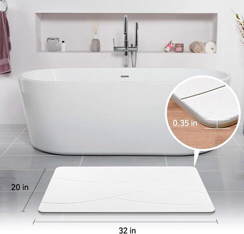 32"x20" Stone Bath Mat, Diatomaceous Earth Shower Mat, Non-Slip Super Absorbent Quick Drying Bathroom Floor Mat, Natural, Easy to Clean (Milky White) in Saudi Arabia