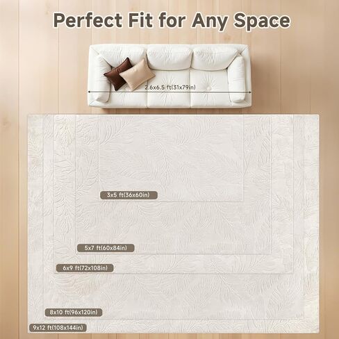 Pauwer Area Rugs for Living Room 9x12, Machine Washable Non Slip Neutral Boho Modern Rug, Soft Fluffy Carpet for Bedroom Dining Room Nursery Office Indoor Farmhouse, Beige in Saudi Arabia