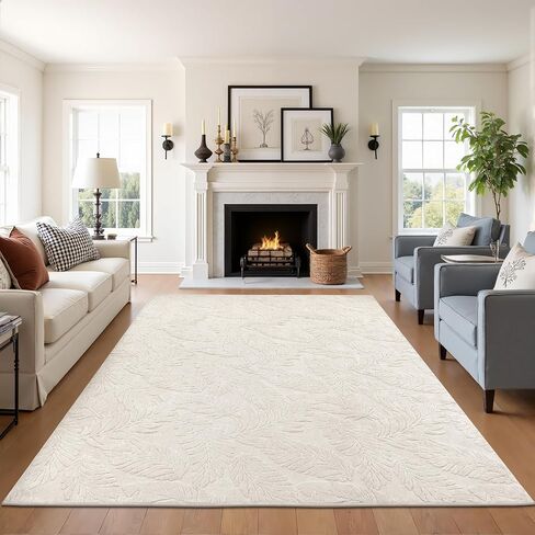 Pauwer Area Rugs for Living Room 9x12, Machine Washable Non Slip Neutral Boho Modern Rug, Soft Fluffy Carpet for Bedroom Dining Room Nursery Office Indoor Farmhouse, Beige in Saudi Arabia