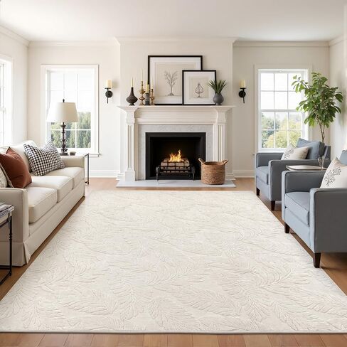 Pauwer Area Rugs for Living Room 9x12, Machine Washable Non Slip Neutral Boho Modern Rug, Soft Fluffy Carpet for Bedroom Dining Room Nursery Office Indoor Farmhouse, Beige in Saudi Arabia