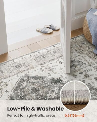 AMADA HOMEFURNISHING Grey 8x10 Area Rug, Washable Low-Profile Large Area Rug with Non-Slip Backing & Durable Edge Binding, Vintage Large Rugs for Living Room, Bedroom in Saudi Arabia