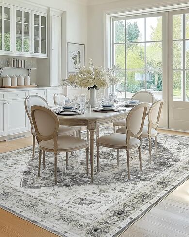 AMADA HOMEFURNISHING Grey 8x10 Area Rug, Washable Low-Profile Large Area Rug with Non-Slip Backing & Durable Edge Binding, Vintage Large Rugs for Living Room, Bedroom in Saudi Arabia