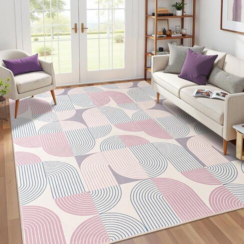 Area Rugs for Bedroom Living Room 4x6 - Soft Beige Mid Century Modern Rug, Washable Non-Slip Indoor Floor Mat Abstract Neutral Carpet for Dining Room Nursery Office Home in Saudi Arabia