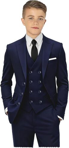 Suit for Boys 5 Pieces Boys Suits with Double Breasted Tuxedo for Wedding Ring Bearer Outfit School Dress Clothes in Kuwait