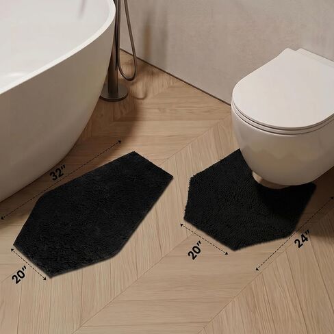 Coffin Bath Mat + Toilet Rug 2 Piece Set - Gothic Bathroom Decor Chenille - 24 Inches By 20 Soft, Thick, Water Absorbent, Machine Washable with Non-Slip PVC Backing U Shaped in Saudi Arabia