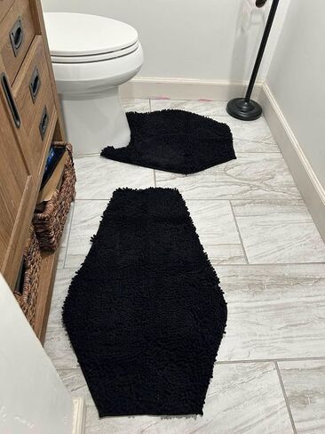 Coffin Bath Mat + Toilet Rug 2 Piece Set - Gothic Bathroom Decor Chenille - 24 Inches By 20 Soft, Thick, Water Absorbent, Machine Washable with Non-Slip PVC Backing U Shaped in Saudi Arabia