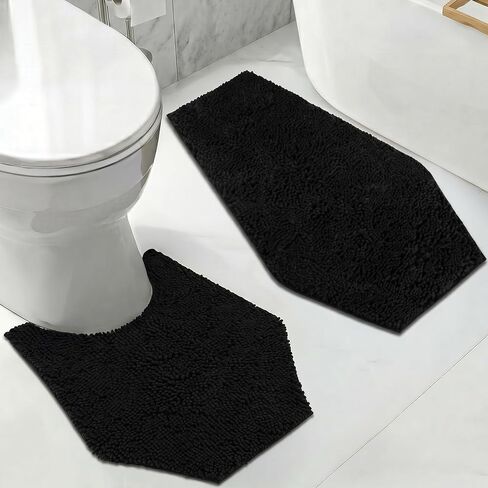 Coffin Bath Mat + Toilet Rug 2 Piece Set - Gothic Bathroom Decor Chenille - 24 Inches By 20 Soft, Thick, Water Absorbent, Machine Washable with Non-Slip PVC Backing U Shaped in Saudi Arabia