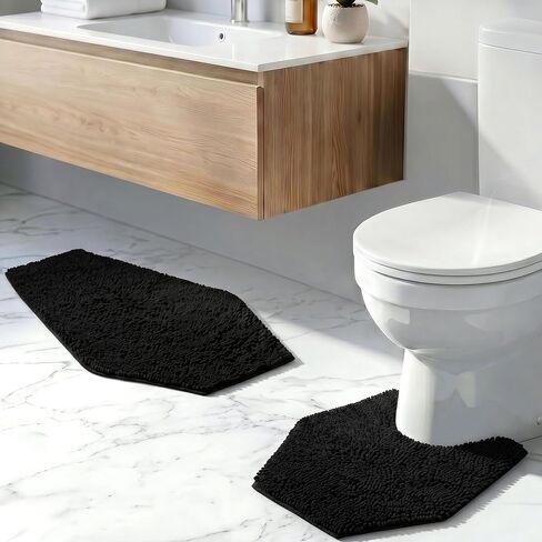 Coffin Bath Mat + Toilet Rug 2 Piece Set - Gothic Bathroom Decor Chenille - 24 Inches By 20 Soft, Thick, Water Absorbent, Machine Washable with Non-Slip PVC Backing U Shaped in Saudi Arabia