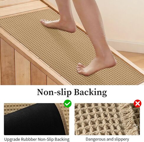 YIHOUSE Waffle Ultra Thin Small Bath Mat, Soft & Absorbent Bathroom Rug, Non-Slip Rubber Backed, Quick Dry Shower Mat, Boho Farmhouse Bathroom Decor, Machine Washable, Khaki, 17 * 24 in Kuwait