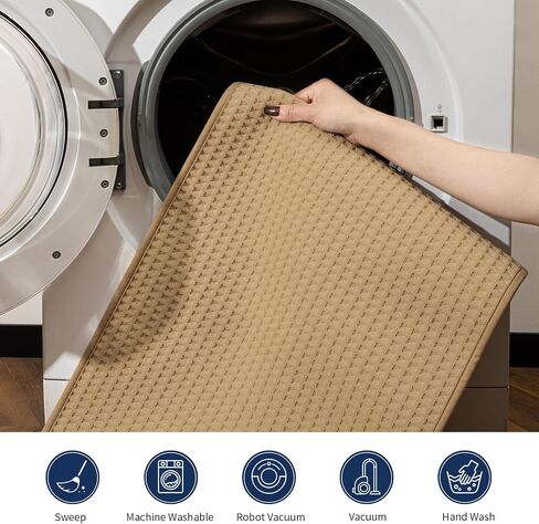 YIHOUSE Waffle Ultra Thin Small Bath Mat, Soft & Absorbent Bathroom Rug, Non-Slip Rubber Backed, Quick Dry Shower Mat, Boho Farmhouse Bathroom Decor, Machine Washable, Khaki, 17 * 24 in Kuwait