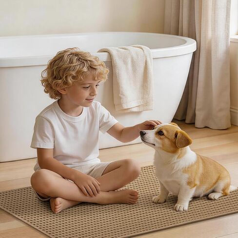 YIHOUSE Waffle Ultra Thin Small Bath Mat, Soft & Absorbent Bathroom Rug, Non-Slip Rubber Backed, Quick Dry Shower Mat, Boho Farmhouse Bathroom Decor, Machine Washable, Khaki, 17 * 24 in Kuwait