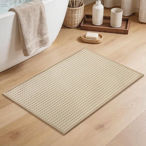 YIHOUSE Waffle Ultra Thin Small Bath Mat, Soft & Absorbent Bathroom Rug, Non-Slip Rubber Backed, Quick Dry Shower Mat, Boho Farmhouse Bathroom Decor, Machine Washable, Khaki, 17 * 24 in Kuwait